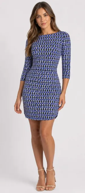 Boden Kelly Shift Dress Blue Geometric Career Office‎ Preppy Womens UK 8 US 4 thumbnail 1
