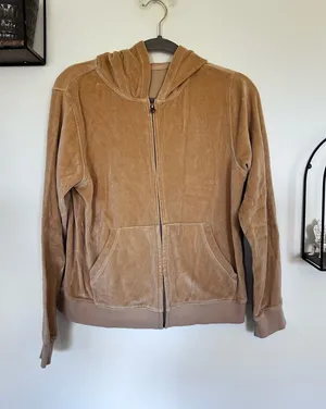 Pact Women's Pure Velour Zip Hoodie Sesame Color Size Medium thumbnail 1