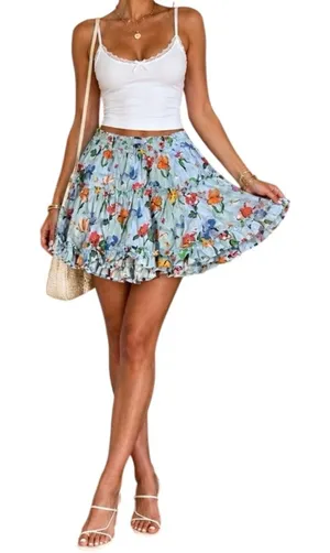 HILL HOUSE 'The Paz Skirt' Space Floral Ruffle Mini Skirt Size M New w/o Tag thumbnail 1