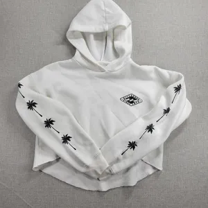 Billabong Windy Palms Womens Sweatshirt Size M White DIY Raw Cut Hem Crop Hoodie thumbnail 1