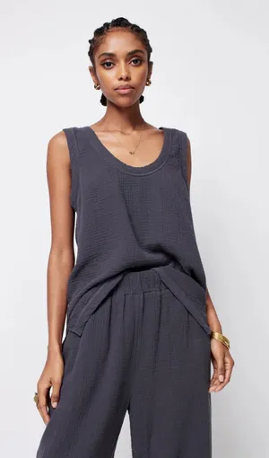 Faherty Women's Gray Gauze V-Neck Sleeveless Tunic Top Size S Organic‎ Cotton thumbnail 1