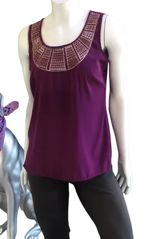 Ann Taylor LOFT Factory Purple Sleeveless Embroidered Tank Top Women's Size Small thumbnail 1
