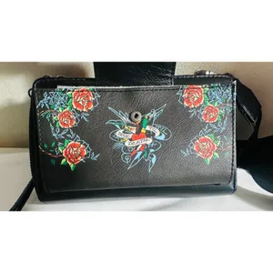 Ed Hardy NWT Y2K Tattoo Rose Crossbody Wallet Purse Wristlet Convertible 3-In-1 thumbnail 7