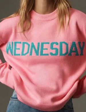 English Factory Weekday Motif Sweater In Pink size Small Wednesday pink thumbnail 1