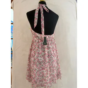 Wild Fable Pink‎ Floral Halter Dress Ruffle Tie Front Mini Size M NWT thumbnail 2