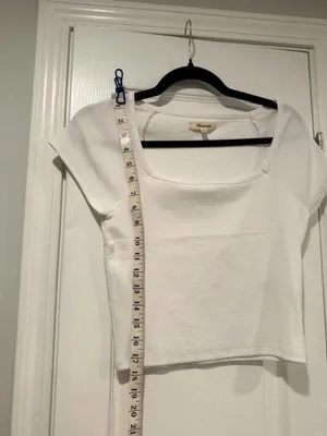 NWOT Madewell Size M White Square Neck Short Sleeve Ribbed Stretch Cropped Top thumbnail 9