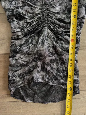 Isabel Marant Diego Floral Ruched Print Stretch Silk Blend Silver Black Top 36 thumbnail 10