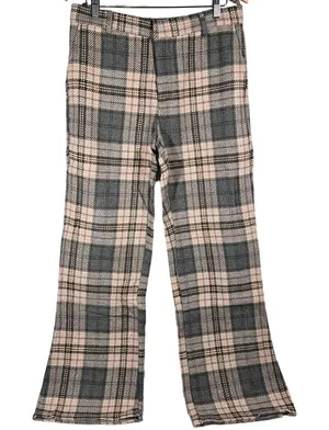 AREA STARS Plaid Wide Leg Pants Trousers Womens‎ Large Pink Grey Flannel Blend thumbnail 1