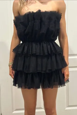 POWDER PUFF STRAPLESS TULLE MINI DRESS Black Size XS thumbnail 1
