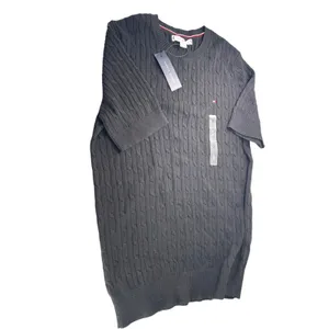 NWT Tommy Hilfiger short-sleeve cable knit sweater crew neck top black women's thumbnail 2