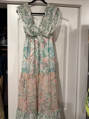 House of Harlow‎ 1960 Pastel Floral Tiered Maxi Dress - Mint & Blush thumbnail 2