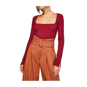 Free People Intimately Wine Red Long‎ Sleeve Beside Me Ribbed Thong Bodysuit S thumbnail 10
