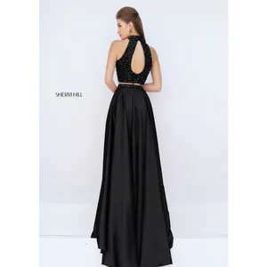 NWT Sherri Hill 11330 Black Two Piece Halter High Slit Prom Gown Dress Sz 4 $498 thumbnail 2