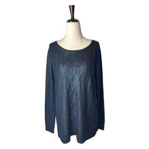 Club Monaco Sweater Women Medium Navy Blue Metallic‎ Cable Knit Pullover Preppy thumbnail 2