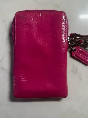 Coach Patent Leather Wristlet in Vibrant Magenta thumbnail 3