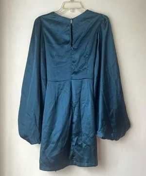 Petal & Pup Opal Navy Blue Satin Long Balloon Sleeve Wrap Mini Dress 4 thumbnail 18