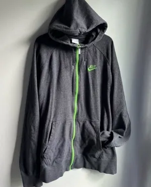 Nike Zip Up Hoodie Sweatshirt Gray and Neon Green XXL thumbnail 1