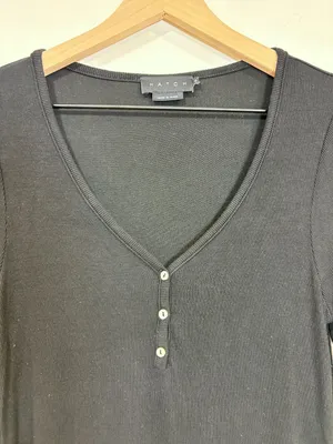 🌟 Hatch 🌟 The Softest Rib Nursing Maternity Henley Black Sz 0 Xs thumbnail 4