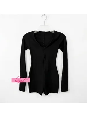 Alo Keep It Sleek Ribbed Onesie Black Zip-Up Long Sleeve Zipper Henley Romper S thumbnail 9