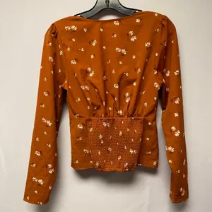 Abercrombie Fitch Rust Floral Twist Front Smocked Waist Babydoll Blouse Top Sz S thumbnail 5