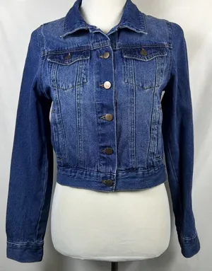 BEE & CECI Women’s Premium Denim Jacket Blue Jeans Trucker Coat Medium M Classic thumbnail 1