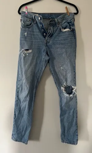 Levi's 501 Straight Jeans 27 Distressed Light Wash Button Fly Minimalist Capsule thumbnail 1