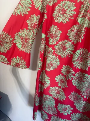 Aryeh coral and mint green 3/4 length sleeve lightweight floral dress thumbnail 4