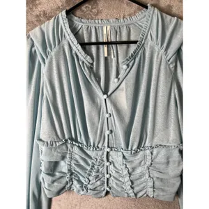Anthropologie Long Sleeve Femme Ruched Cropped Top Coquette Balletcore Med NEW‎ thumbnail 2