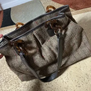 Old Navy Herringbone Bag Dark Academia Tortoise Chain‎ Link Shoulder Bag thumbnail 6