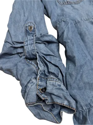 Velvet Heart Chambray Shirt Dress Medium Blue Tiered High Low Roll Tab Sleeves thumbnail 6