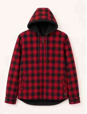 LL Bean Hooded Jacket Women Large L Red Buffalo Plaid Sherpa Lined Gorpcore thumbnail 1