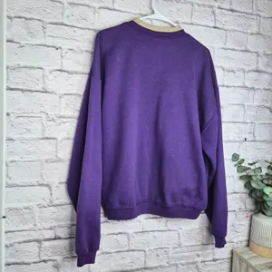 Vtg 90s Grandmacore Purple Floral Embroidered Double Collar Sweatshirt pullover thumbnail 4