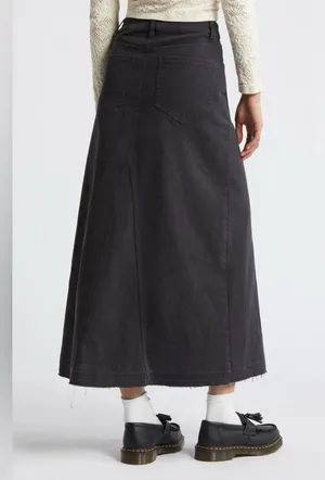 BP. Raw Hem Stretch Twill A-Line Long Maxi Jean Skirt Size 12 thumbnail 3