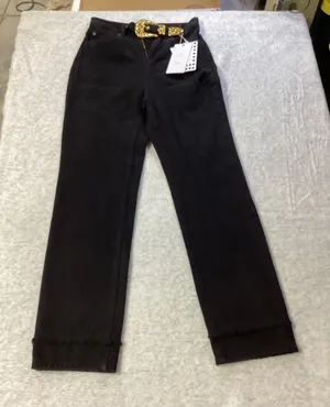 Le'ALX Western Belt Jeans Jet Black High Rise Straight Leg Raw Hem‎ Size 27 NEW thumbnail 1