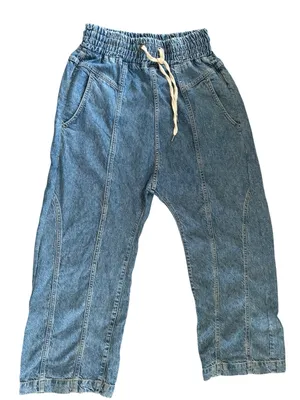 We The Free Arcadia Denim Harem Pants Jeans Blue Sz M Drawstring Relaxed Baggy thumbnail 1