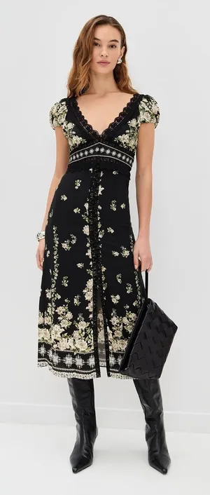Alice + Olivia Rose Free Falling Floral Lace Midi Dress Size 10 NWT $695 thumbnail 1