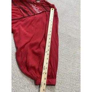 Free People Red Boho Embroidered Lace Peasant Top Women’s Size S/p thumbnail 13