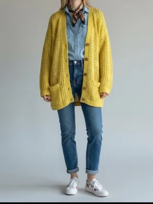 Vintage Authentic 60s 70s yellow cardigan Crochet Sweater Grandmacore Twee thumbnail 4