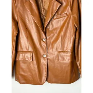 Love Tree Faux Leather Blazer Women Large Brown Cognac 90s Minimalist Moto thumbnail 5
