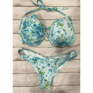 Victoria's Secret BOMBSHELL Push Up SWIM SET floral blue Bikini 38D/Large thumbnail 5