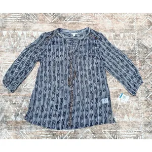 Charter Club Sheer Beaded Tassel Tunic Top XL Coastal Cowgirl Boho Navy White thumbnail 11