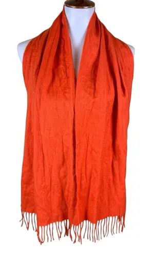 Lona Scott 100% Cashmere Orange Fringe‎ Scarf Soft Luxury Winter Wrap Shawl thumbnail 1