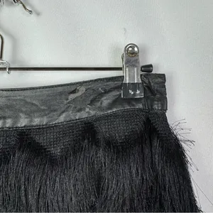 JOA Black Layered Fringe‎ Leather Waistband Flapper Mini Skirt XS thumbnail 6