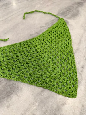Handmade Crochet Bandana Head Scarf Cotton Boho Triangle Wrap Fest Cottagecore thumbnail 1