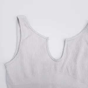 Ribbed Sleeveless Open Neckline Sports Bra thumbnail 4