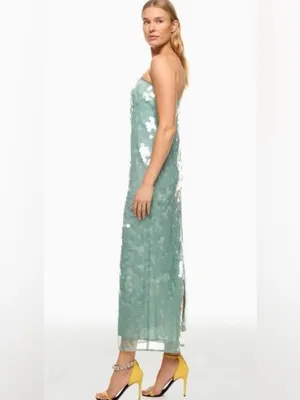 STAUD Casey Strapless Sequin Maxi Dress Mist Green Size 12 thumbnail 3