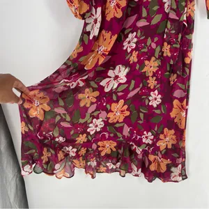 Maggy London Desert Bloom Floral Long‎ Sleeve A-line Dress In Wine Ruffle Trim 2 thumbnail 9