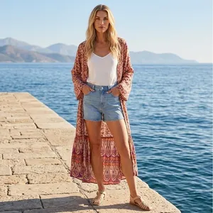 Talisman Boho Floral Paisley Maxi Duster Orange Purple M/L Whimsy Fairy Romantic thumbnail 2