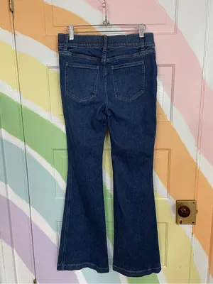 SPANX Pull On Flare Jeans Dark Wash High Rise Stretch Shaping Denim Sz M 🧡🎀 thumbnail 5