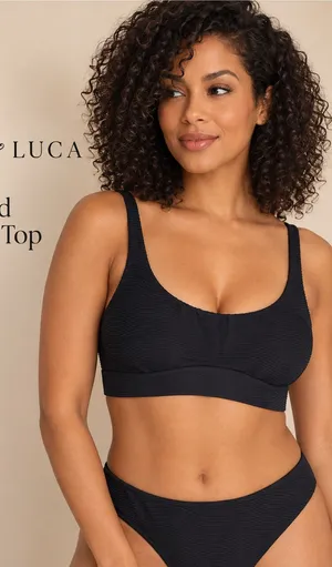Cyn & Luca Black Ribbed Bikini Top Size M NWT Size M thumbnail 1